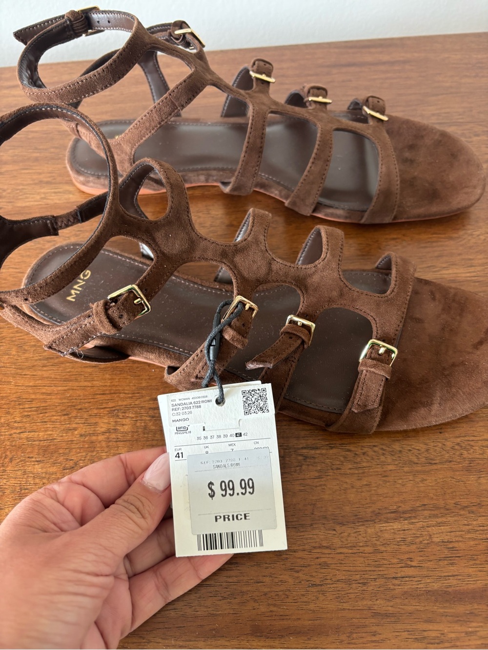 NWT MANGO Brown Suede Multi-Strap Buckle Sandals - Picture 6 of 7